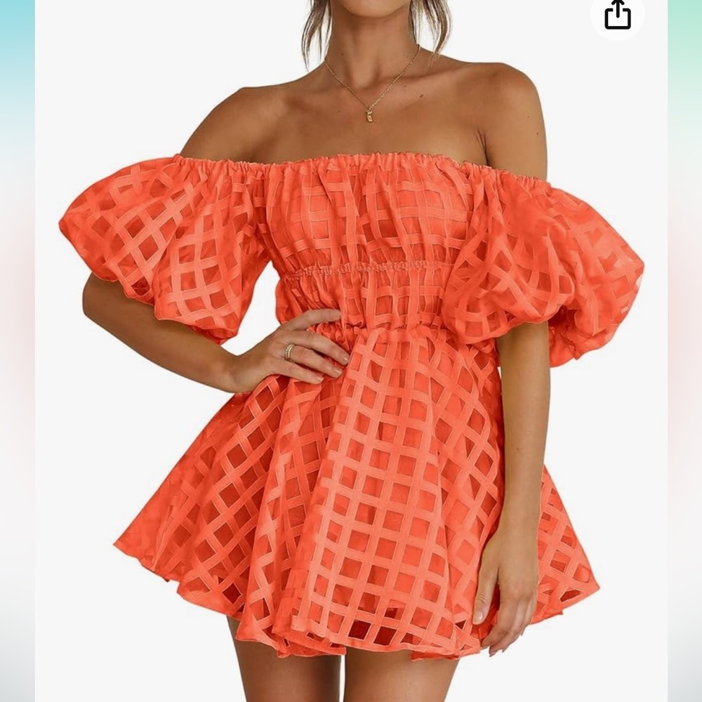Prettygarden Off Shoulder Orange Baby Doll Dress, worn once
